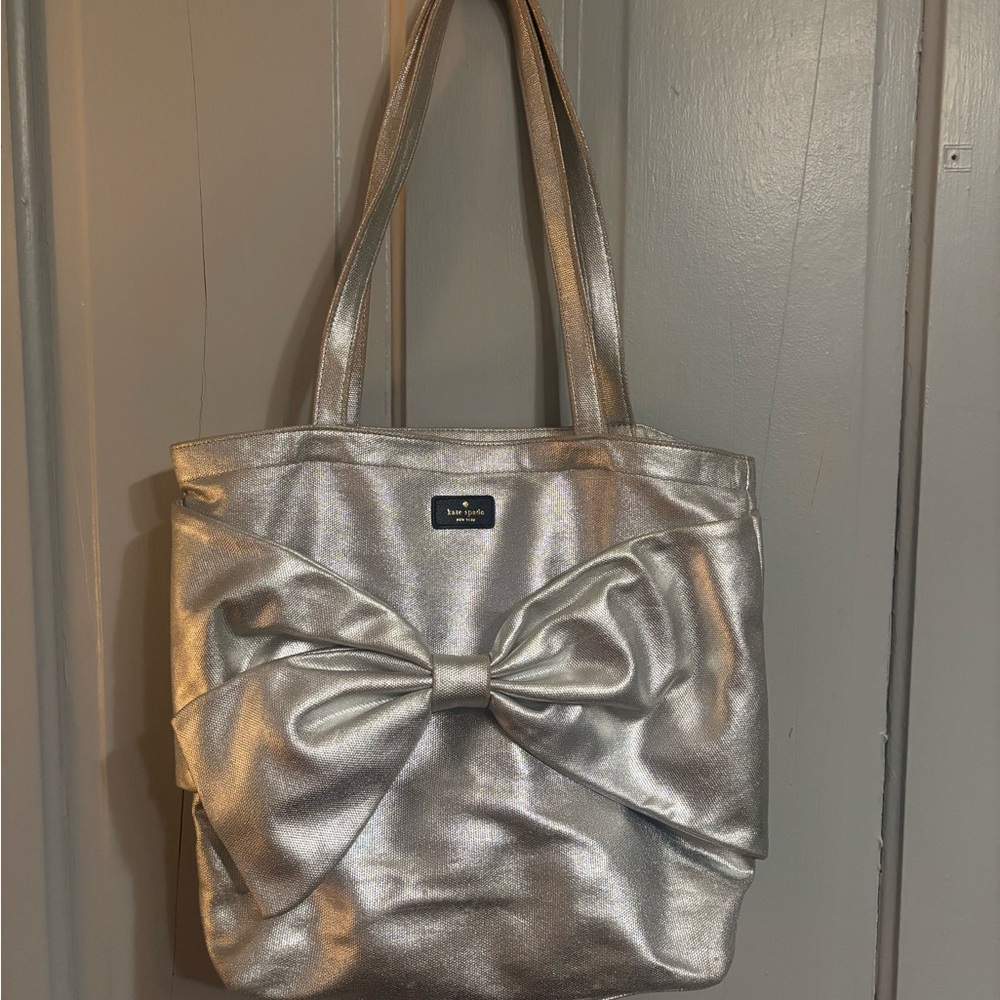 Kate Spade Silver Tote Bag with Bow